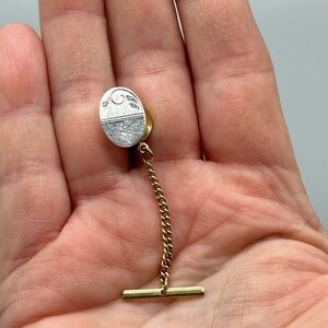 Vintage Simmons Sterling Silver and Gold Tone Oval Etched Tack Tie Pin